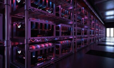 Cryptocurrency mining rigs in a data center.