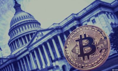 A depiction of the U.S. Capitol with a Bitcoin symbolizing news that Reps. Maxine Waters and David Scott will not whip party members against the Wednesday FIT21 vote regarding crypto regulation.