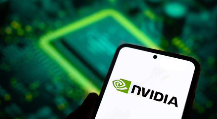 Technology company Nvidia displayed on mobile phone.  NVDA shares