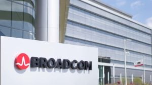 Broadcom (AVGO) logo on the outside of the office building