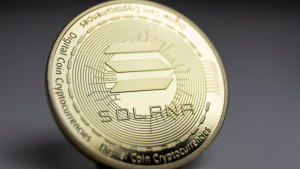 Macro shot of a physical coin of the Solana cryptocurrency (SOL-USD)