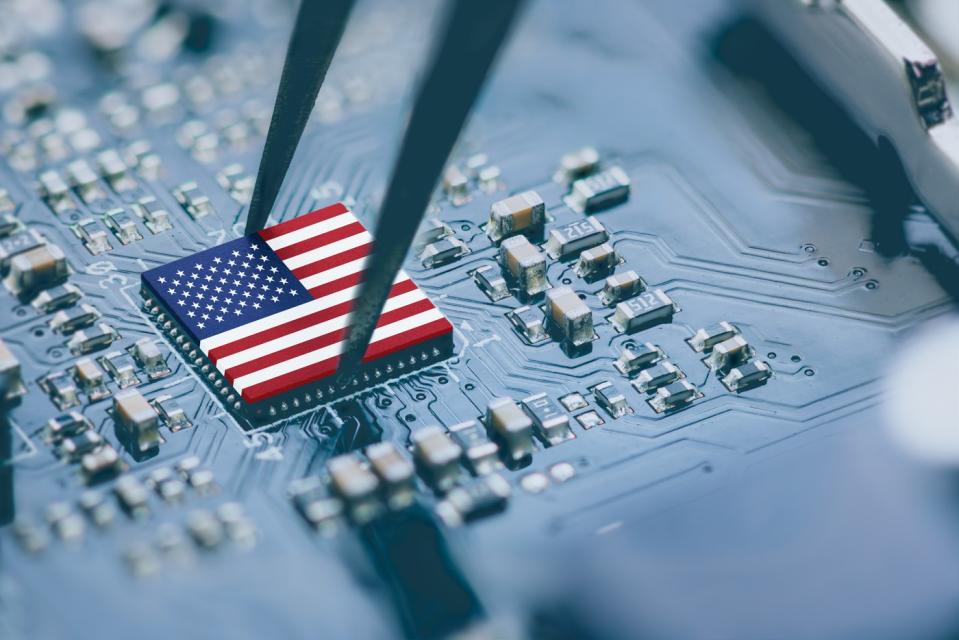 American flag on a computer chip.