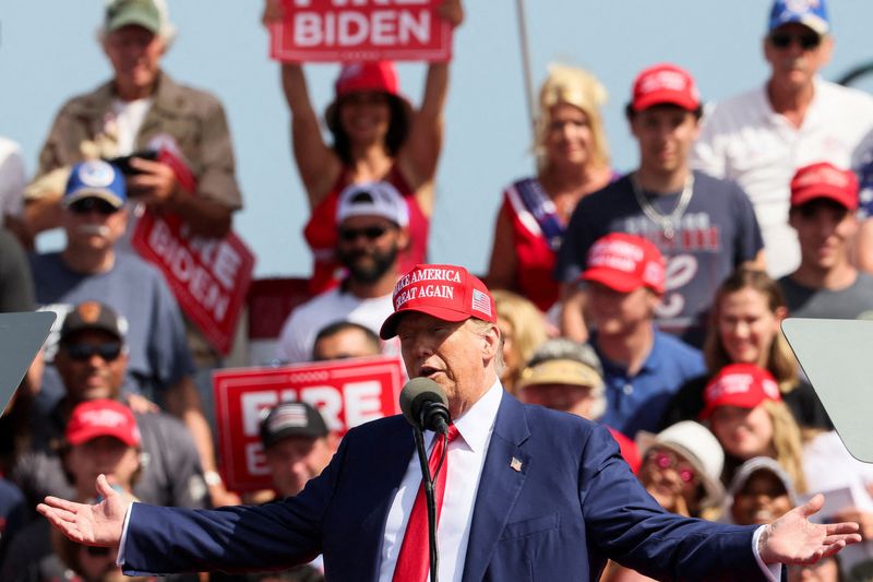 Former U.S. President and Republican presidential candidate Trump holds a campaign event, in Racine