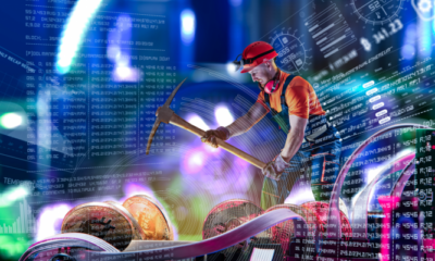 Macro view of miner working for bitcoins mine pool. Devices and technology for mining cryptocurrency. Mining cryptocurrency concept. MARA stock. Crypto mining.