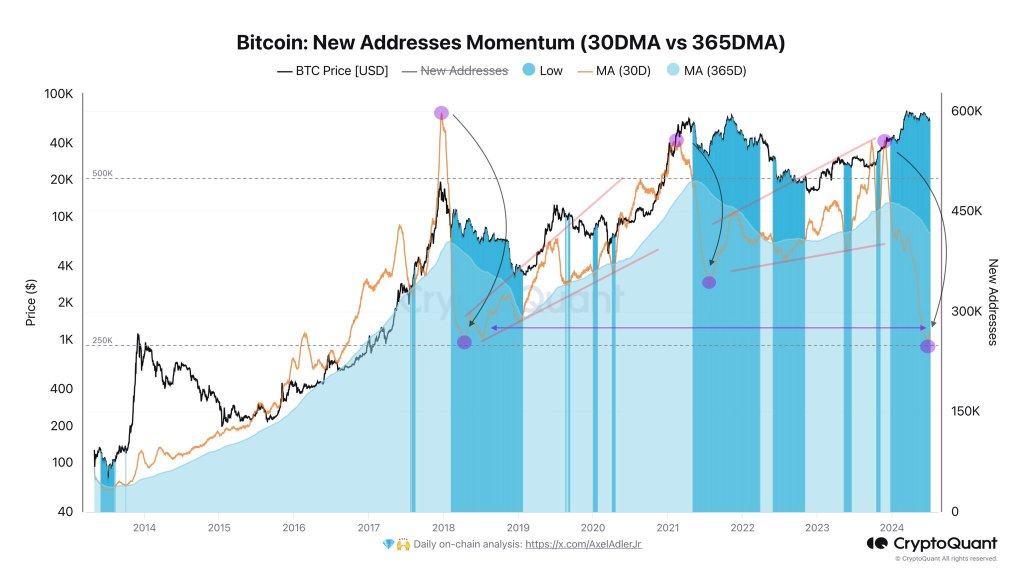 Fewer BTC addresses being created | Source: @AxelAdlerJr via X