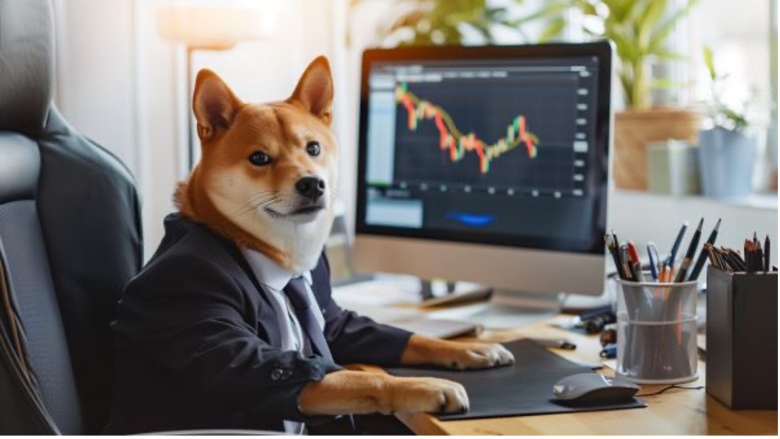 dog working at desk