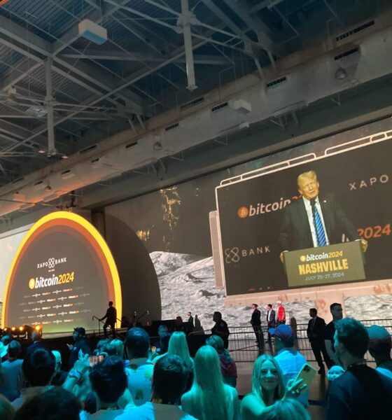 View from the floor of Republican nominee Donald J. Trump's speech at the Bitcoin 2024 conference in Nashville.