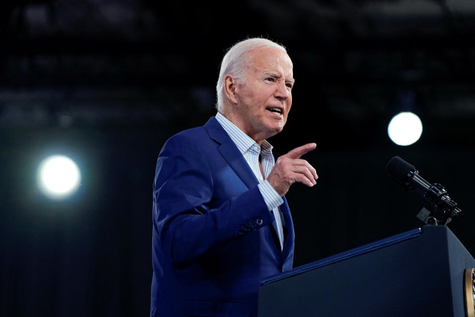 FILE PHOTO: U.S. President Joe Biden speaks during a campaign rally in Raleigh, North Carolina, U.S., June 28, 2024. REUTERS/Elizabeth Frantz/File Photo