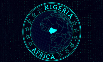 Nigeria round sign Futuristic satellite view of the world